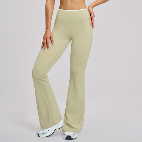 Nude-Feel High-Waisted Sports Flared Pants - OEM, ODM, Private Label Color-Blocked Wide-Leg Trousers for Activewear & Fitness - Wholesale & Sourcing Solutions