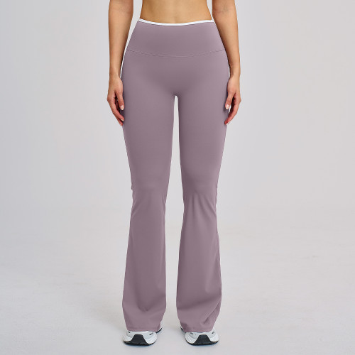 Nude-Feel High-Waisted Sports Flared Pants - OEM, ODM, Private Label Color-Blocked Wide-Leg Trousers for Activewear & Fitness - Wholesale & Sourcing Solutions