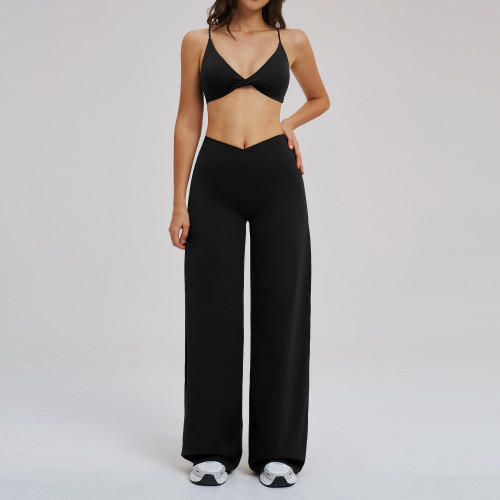 Wholesale Brushed Yoga Set - Cross Waist Wide Leg Fitness Outfit for Outdoor Running | Expert OEM & ODM Manufacturing for Fitness Brands