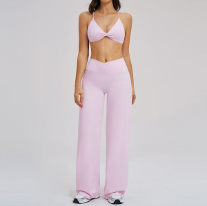 Wholesale Brushed Yoga Set - Cross Waist Wide Leg Fitness Outfit for Outdoor Running | Expert OEM & ODM Manufacturing for Fitness Brands
