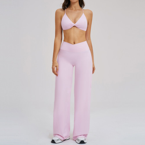 Wholesale Brushed Yoga Set - Cross Waist Wide Leg Fitness Outfit for Outdoor Running | Expert OEM & ODM Manufacturing for Fitness Brands