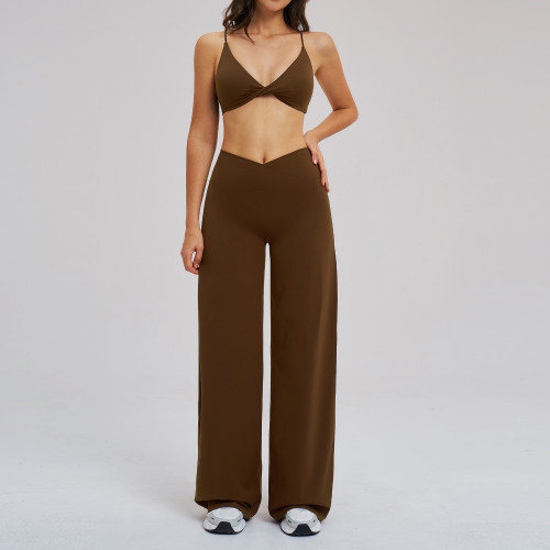 Wholesale Brushed Yoga Set - Cross Waist Wide Leg Fitness Outfit for Outdoor Running | Expert OEM & ODM Manufacturing for Fitness Brands