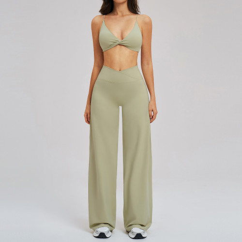 Wholesale Brushed Yoga Set - Cross Waist Wide Leg Fitness Outfit for Outdoor Running | Expert OEM & ODM Manufacturing for Fitness Brands