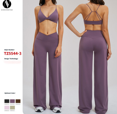 Wholesale Brushed Yoga Set - Cross Waist Wide Leg Fitness Outfit for Outdoor Running | Expert OEM & ODM Manufacturing for Fitness Brands