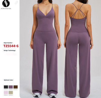OEM & ODM Cross-Border Brushed Sportswear Set - Wide-Leg, Backless, Casual Outdoor Cycling & Running Yoga Set 5544 | Perfect for Sourcing Agents & Wholesalers