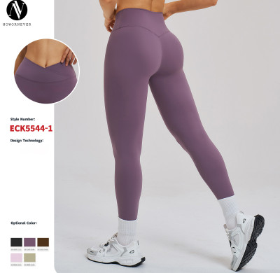 OEM & ODM European and American Cross-Border Brushed Yoga Pants | Tight-Fit Sports Trousers with Cross-Waist Design for Outdoor Cycling & Running - Model 5544