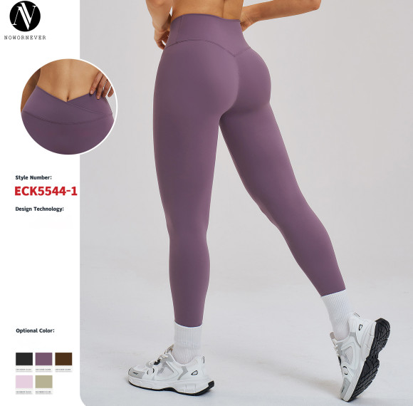 OEM & ODM European and American Cross-Border Brushed Yoga Pants | Tight-Fit Sports Trousers with Cross-Waist Design for Outdoor Cycling & Running - Model 5544