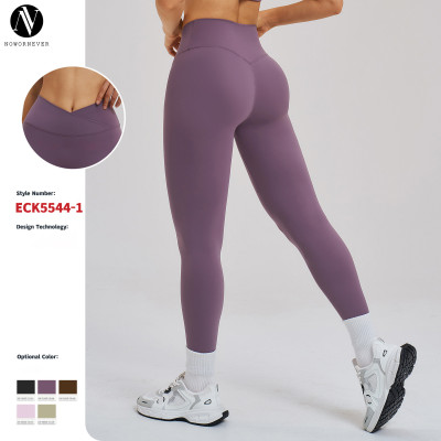 OEM & ODM European and American Cross-Border Brushed Yoga Pants | Tight-Fit Sports Trousers with Cross-Waist Design for Outdoor Cycling & Running - Model 5544