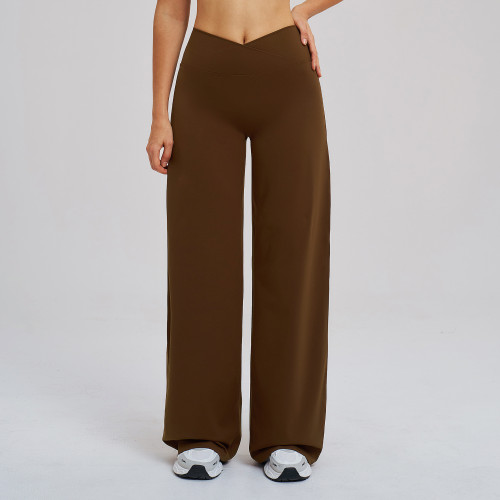 Brushed Casual Wide-Leg Pants with Crossover Waistband - Loose Fit Activewear for Outdoor Running | OEM, ODM, and Wholesale Solutions for Sourcing Agents