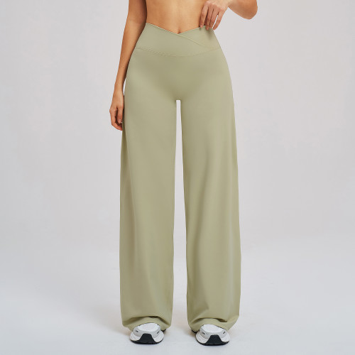 Brushed Casual Wide-Leg Pants with Crossover Waistband - Loose Fit Activewear for Outdoor Running | OEM, ODM, and Wholesale Solutions for Sourcing Agents