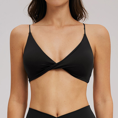OEM Brushed Sports Bra - V-Neck Thin Straps, Beautiful Back for Casual Yoga | ODM & Wholesale Fitness Underwear 5544