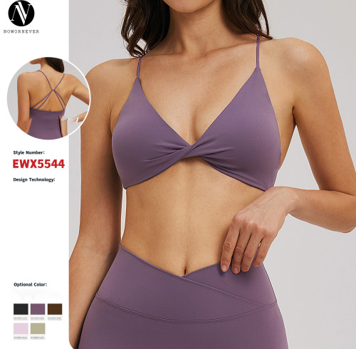 OEM Brushed Sports Bra - V-Neck Thin Straps, Beautiful Back for Casual Yoga | ODM & Wholesale Fitness Underwear 5544