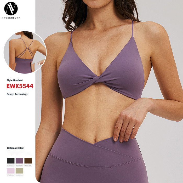 OEM Brushed Sports Bra - V-Neck Thin Straps, Beautiful Back for Casual Yoga | ODM & Wholesale Fitness Underwear 5544