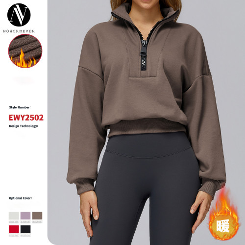 Autumn/Winter Cross-Border Sports Sweatshirt with Stand Collar, Loose Fit, Windproof, Warm, Versatile, Casual, Outdoor Sports Top 2502