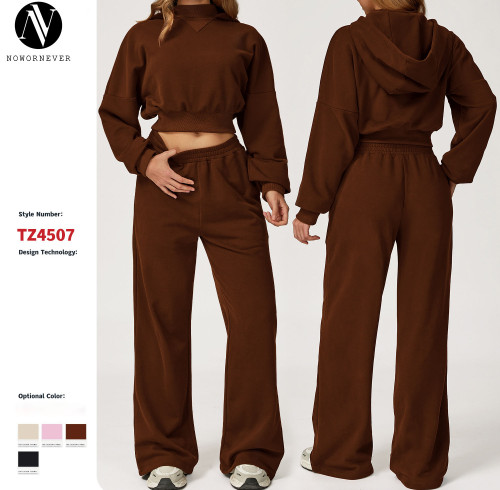 Wholesale OEM & ODM Women's Autumn/Winter Hooded Sweatshirt Set - Casual Outdoor Loose Fit Versatile Sportswear 4507 | Perfect for Running & Fitness Apparel Solutions