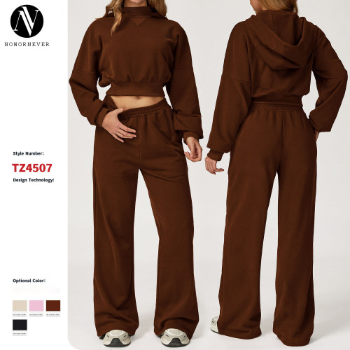 Wholesale OEM & ODM Women's Autumn/Winter Hooded Sweatshirt Set - Casual Outdoor Loose Fit Versatile Sportswear 4507 | Perfect for Running & Fitness Apparel Solutions