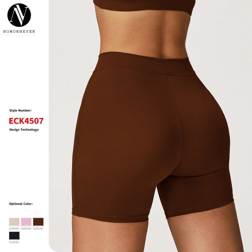 Cross-border European and American brushed yoga shorts, high-waisted, tight-fitting, peach-shaped, hip-lifting shorts, running and fitness sports shorts, 4507
