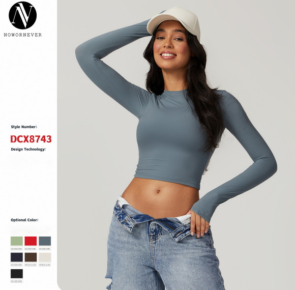 8743 Long-Sleeved Quick-Drying Yoga & Fitness Top | OEM & ODM Activewear Manufacturing | Wholesale Sports Apparel for Pilates and Running