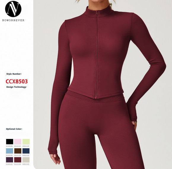 OEM & ODM Women's Quick-Drying Fitness Jacket 8503 - Zip-Up, Bare-Feel, Long-Sleeved Yoga Wear for Running & Sports | Wholesale Activewear Suppliers