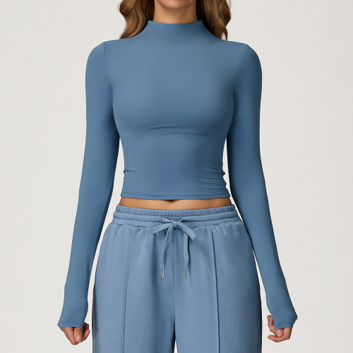 Wholesale High Neck Long-Sleeved Fitness Top 8933 - Quick-Drying European and American Style, Tight Fit Yoga Wear, OEM & ODM Services Provided