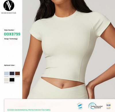 Eco-friendly, recyclable, high-strength, short-sleeved, running, fitness, sports T-shirt, women's, tight-fitting, quick-drying, yoga wear 8799