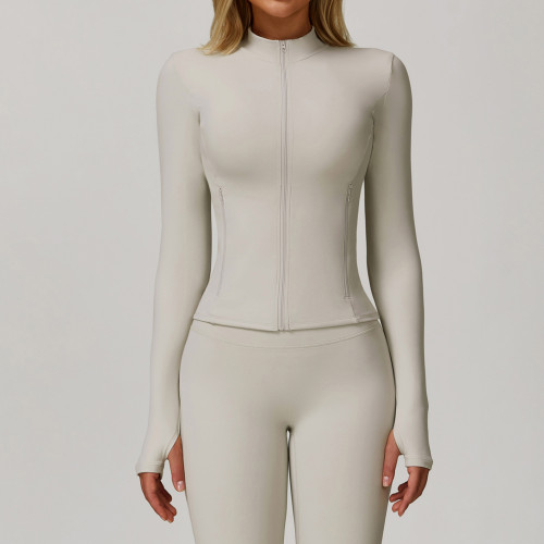 Wholesale Autumn/Winter Zipper Long-Sleeved Quick-Drying Yoga Jacket - OEM & ODM Sports Fitness Wear for Outdoor Casual Top, Perfect for Running!