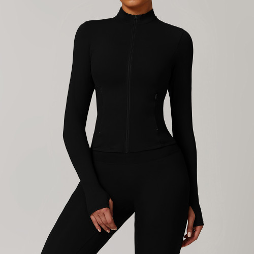 Wholesale Autumn/Winter Zipper Long-Sleeved Quick-Drying Yoga Jacket - OEM & ODM Sports Fitness Wear for Outdoor Casual Top, Perfect for Running!