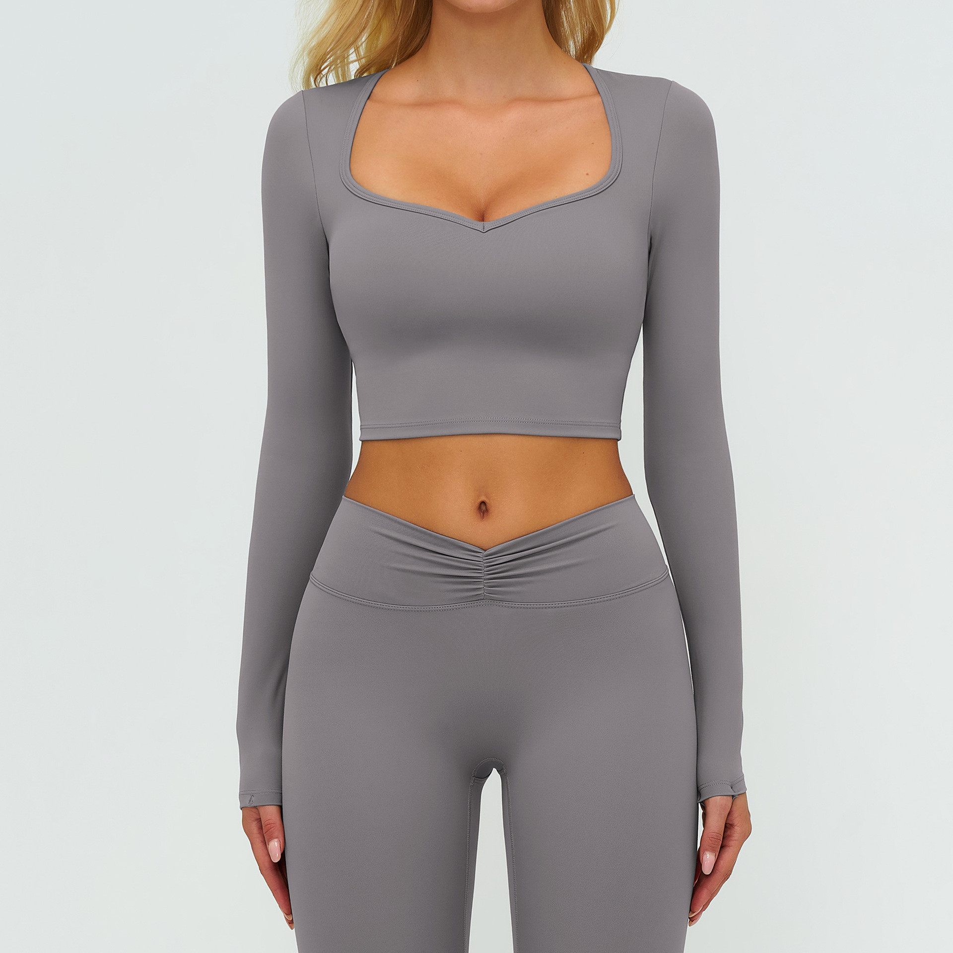 Brushed long-sleeved yoga tops