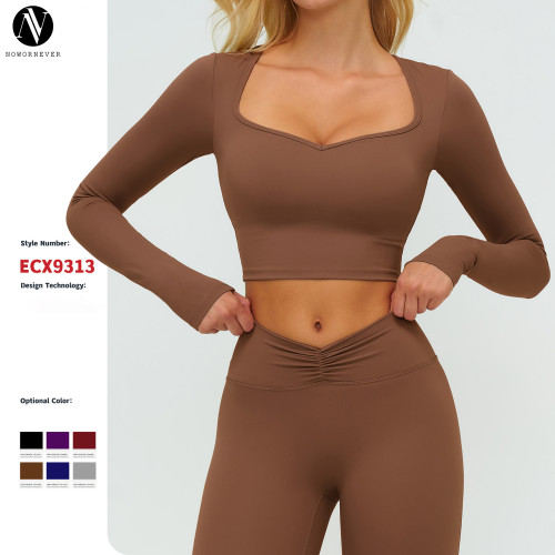OEM/ODM Autumn/Winter Cross-border Brushed Long-sleeved Yoga Wear for Wholesale - Casual Sports Top 9313, Perfect for Outdoor Running & Fitness