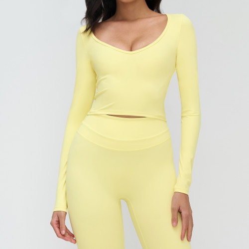 Cross-Border Brushed Yoga Long-Sleeved V-Neck T-Shirt - OEM & ODM Tight-Fitting Casual Yoga Wear - Premium Outdoor Running & Fitness Sports Top for Global Wholesalers & Agents