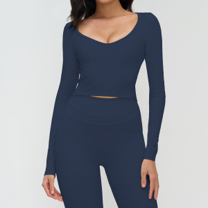 Cross-Border Brushed Yoga Long-Sleeved V-Neck T-Shirt - OEM & ODM Tight-Fitting Casual Yoga Wear - Premium Outdoor Running & Fitness Sports Top for Global Wholesalers & Agents