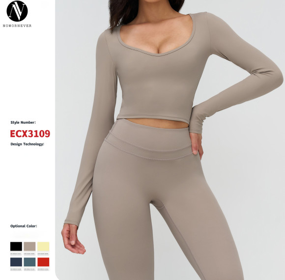 Cross-Border Brushed Yoga Long-Sleeved V-Neck T-Shirt - OEM & ODM Tight-Fitting Casual Yoga Wear - Premium Outdoor Running & Fitness Sports Top for Global Wholesalers & Agents