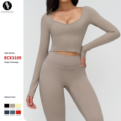 Cross-Border Brushed Yoga Long-Sleeved V-Neck T-Shirt - OEM & ODM Tight-Fitting Casual Yoga Wear - Premium Outdoor Running & Fitness Sports Top for Global Wholesalers & Agents