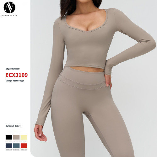 Cross-Border Brushed Yoga Long-Sleeved V-Neck T-Shirt - OEM & ODM Tight-Fitting Casual Yoga Wear - Premium Outdoor Running & Fitness Sports Top for Global Wholesalers & Agents