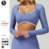 OEM & ODM Seamless Color-Blocked Long-Sleeve Yoga T-Shirt for Running & Fitness - Stylish Two-Piece Design, Slim Fit, Perfect for Sportswear Wholesale