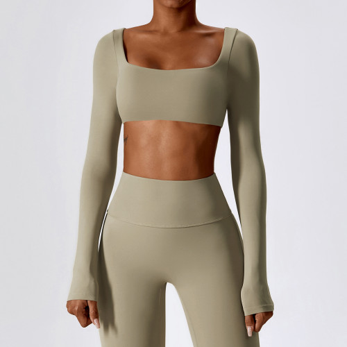 Custom OEM & ODM Sexy Nude-Feel Long-Sleeved Yoga Outfit | Quick-Drying Fitness Top for Outdoor Running | Ideal for Wholesale and Sourcing Agents