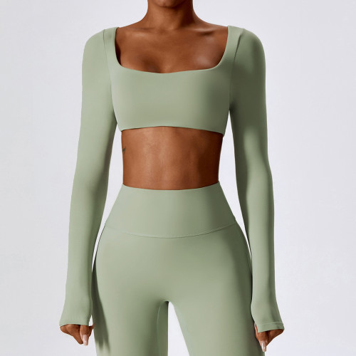 Custom OEM & ODM Sexy Nude-Feel Long-Sleeved Yoga Outfit | Quick-Drying Fitness Top for Outdoor Running | Ideal for Wholesale and Sourcing Agents