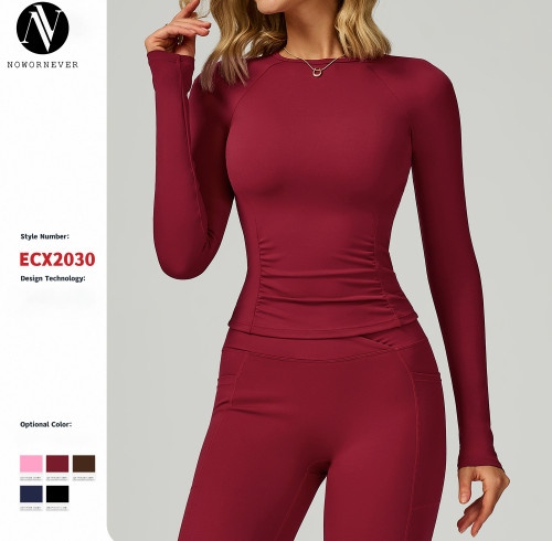 Premium Nude-Feel Yoga Sports Top - Slim-Fit Long Sleeves with Tummy Control for Outdoor Running & Fitness - Available for OEM, ODM, and Wholesale Sourcing