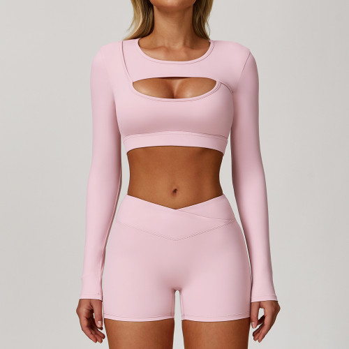 ODM & OEM Cross-Border Yoga Tops - Nude-Feel Long Sleeve Tight-Fitting Sports T-Shirt with Hollow-Out Style for Fitness & Running | Available for Wholesale | Model 4501