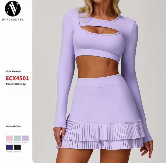 ODM & OEM Cross-Border Yoga Tops - Nude-Feel Long Sleeve Tight-Fitting Sports T-Shirt with Hollow-Out Style for Fitness & Running | Available for Wholesale | Model 4501