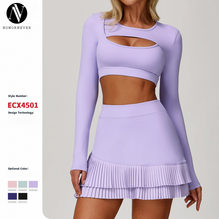 ODM & OEM Cross-Border Yoga Tops - Nude-Feel Long Sleeve Tight-Fitting Sports T-Shirt with Hollow-Out Style for Fitness & Running | Available for Wholesale | Model 4501