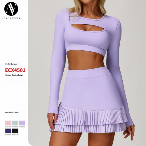 ODM & OEM Cross-Border Yoga Tops - Nude-Feel Long Sleeve Tight-Fitting Sports T-Shirt with Hollow-Out Style for Fitness & Running | Available for Wholesale | Model 4501