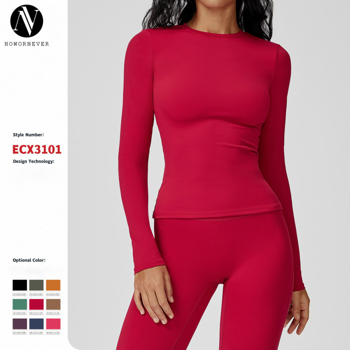 OEM & ODM Brushed Long-Sleeved Yoga Wear for Fitness – Slim Fit Round Neck T-Shirt 3101 for Outdoor Running Sports - Wholesale Activewear Options Available
