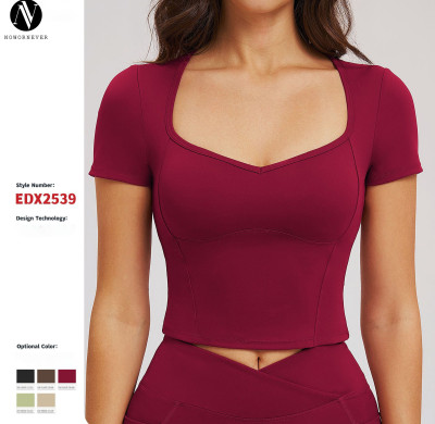 OEM/ODM Women's European & American Cross-Border Nude Yoga Short-Sleeved Top - Tight-Fitting Sportswear for Outdoor Running & Fitness (Style 2539) - Wholesale Available
