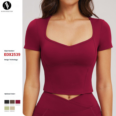 OEM/ODM Women's European & American Cross-Border Nude Yoga Short-Sleeved Top - Tight-Fitting Sportswear for Outdoor Running & Fitness (Style 2539) - Wholesale Available