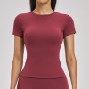 Customizable Women's Slim Fit Round Neck T-Shirt - Cross-Border Brushed Yoga Wear for Fitness, Running & Outdoor Sports | OEM/ODM Activewear Solutions
