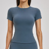 Customizable Women's Slim Fit Round Neck T-Shirt - Cross-Border Brushed Yoga Wear for Fitness, Running & Outdoor Sports | OEM/ODM Activewear Solutions