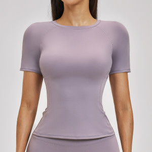 Customizable Women's Slim Fit Round Neck T-Shirt - Cross-Border Brushed Yoga Wear for Fitness, Running & Outdoor Sports | OEM/ODM Activewear Solutions