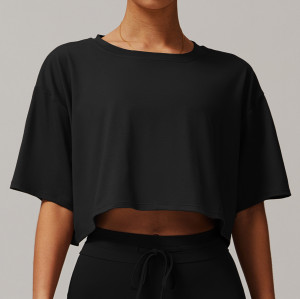 Wholesale Brushed Short-Sleeve Fitness Top | European & American Style Round Neck T-shirt for Running & Yoga | OEM, ODM Manufacturing Solutions 5034