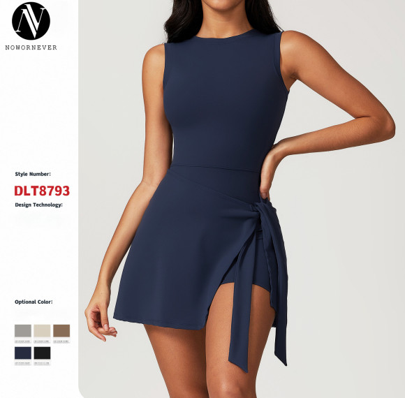 OEM & ODM Slimming Fake Two-Piece Anti-Exposure Sports Dress | Casual Fitness Yoga Tennis Skirt with Tied Waist for Gym & Outdoor Wear - Style 8793